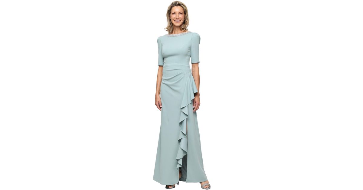 Alex Evenings Petite Embellished-neck Ruffle Gown in Blue | Lyst