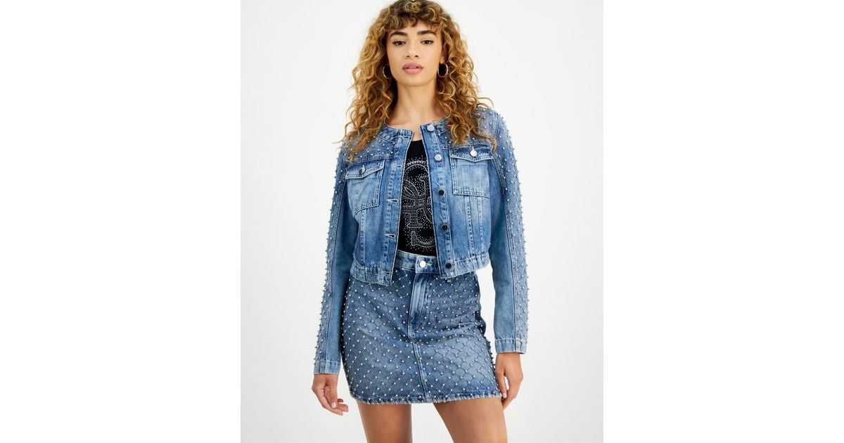 Guess Marissa Cotton Embellished Denim Jacket in Blue Lyst