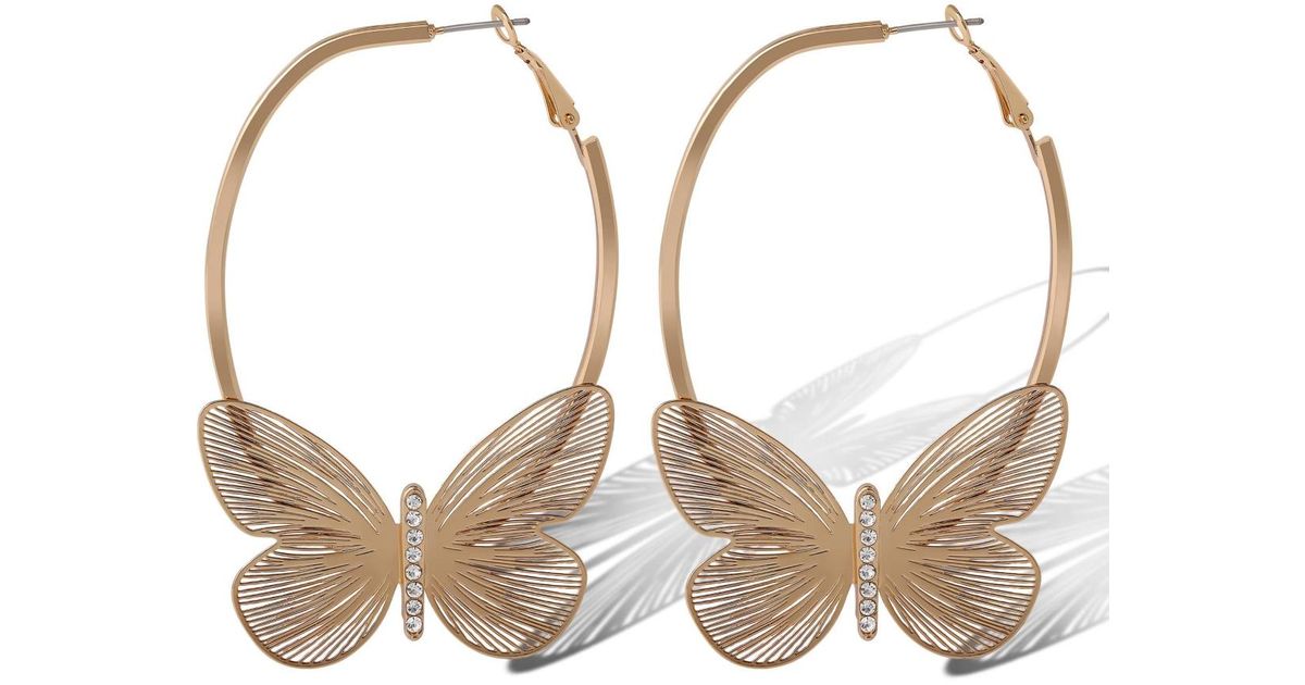 Jessica Simpson Tone Butterfly Hoop Earrings in Natural | Lyst