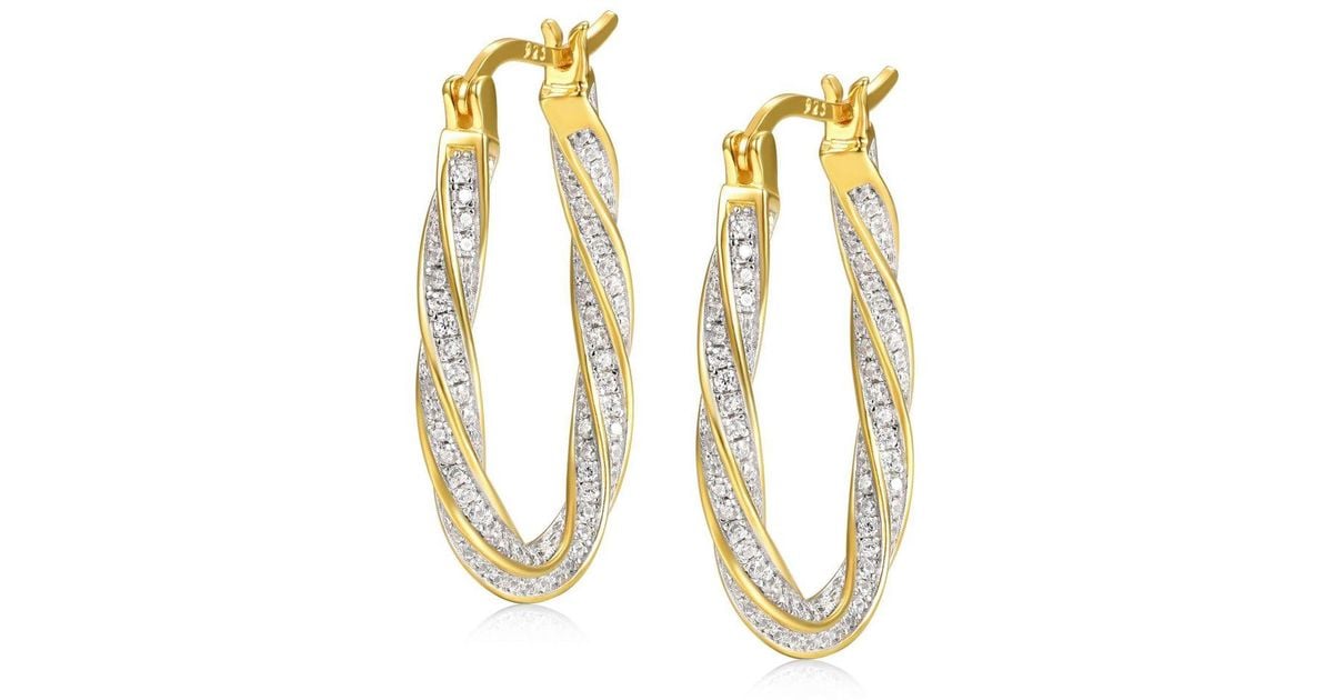 Genevive Jewelry 14k Gold Plated With Cubic Zirconia Oval Oblong Twist