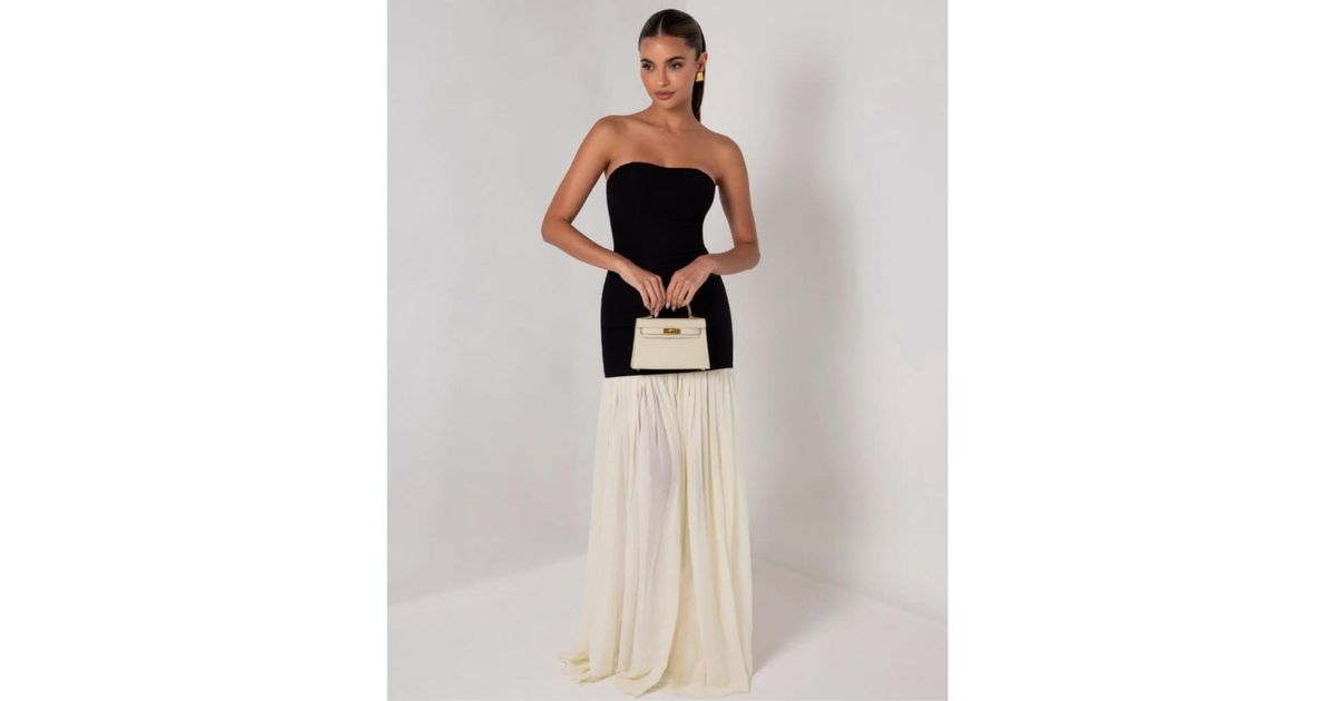 white christmas dresses Ophelia Strapless Embellished Satin Maxi Dress main image 0