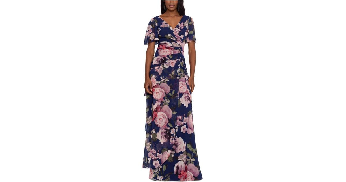 Xscape Chiffon Surplice Tiered Gown in Blue | Lyst Canada