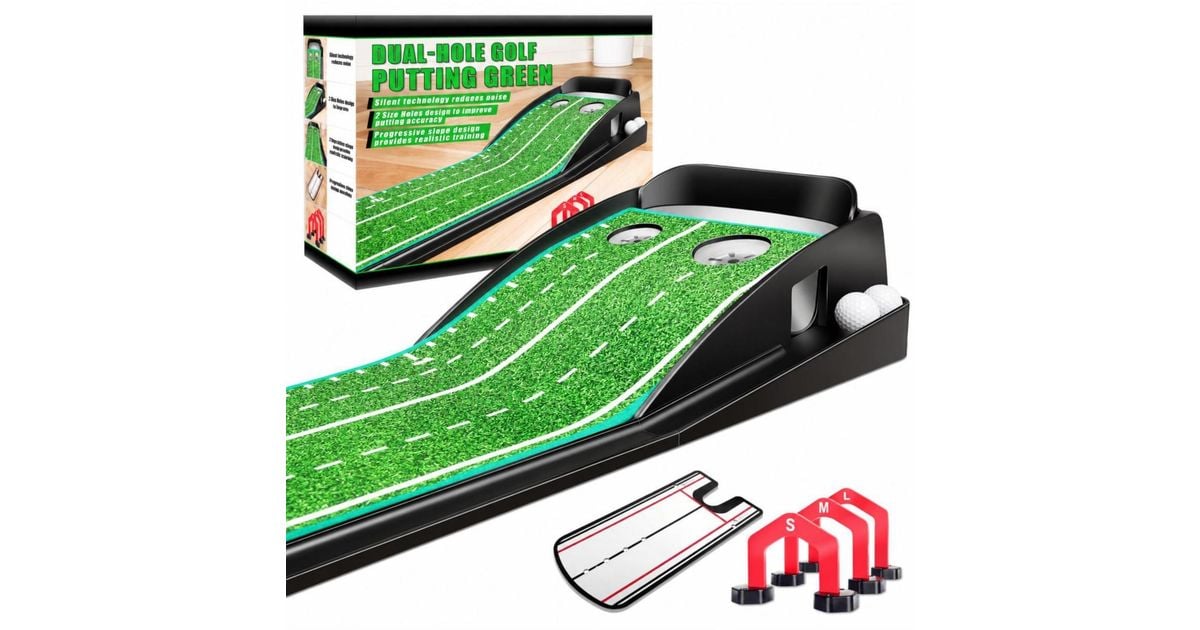 Peneyon Golf Putting Green Mat With 3 Gates Automatic Ball Return For ...