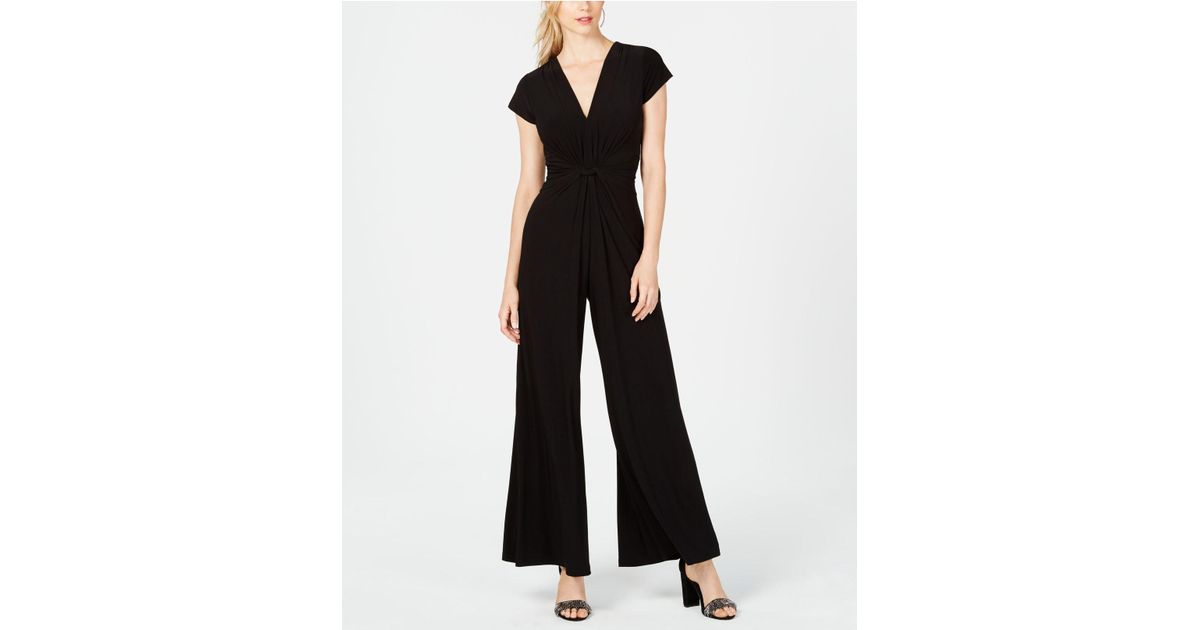 Vince Camuto Synthetic Twist-front Plunge Jumpsuit in Black | Lyst