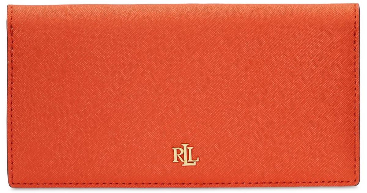 Lauren by Ralph Lauren Crosshatch Leather Slim Wallet in Red | Lyst