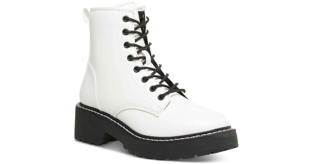 Madden Girl Carra Laceup Lug Sole Combat Boots in White Lyst