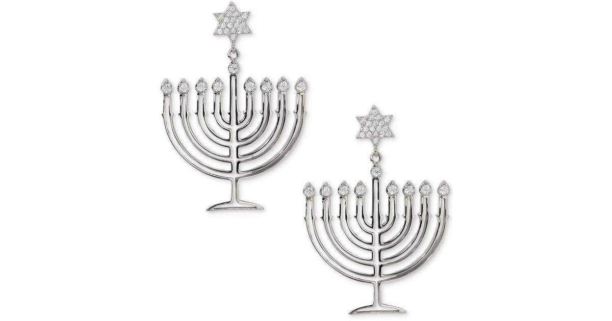 AJOA Gold-tone Cubic Zirconia Polished Menorah Chandelier Drop Earrings ...