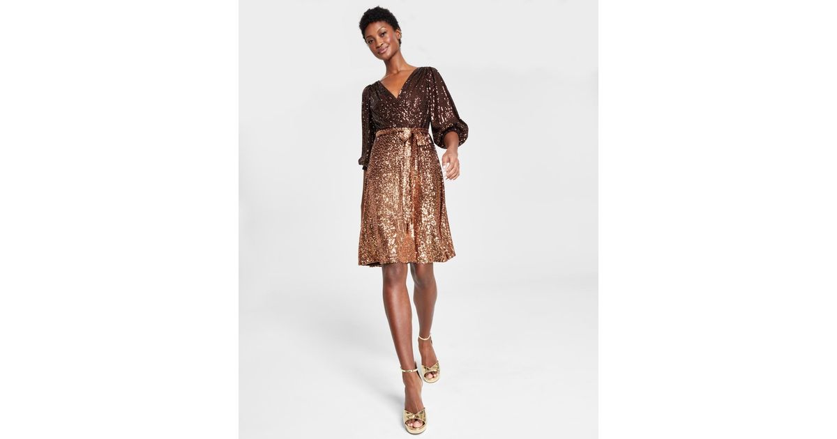 DKNY Women's Soft Everyday Fit And Flare Dress - Crew Neck Chiffon Short Sleeve