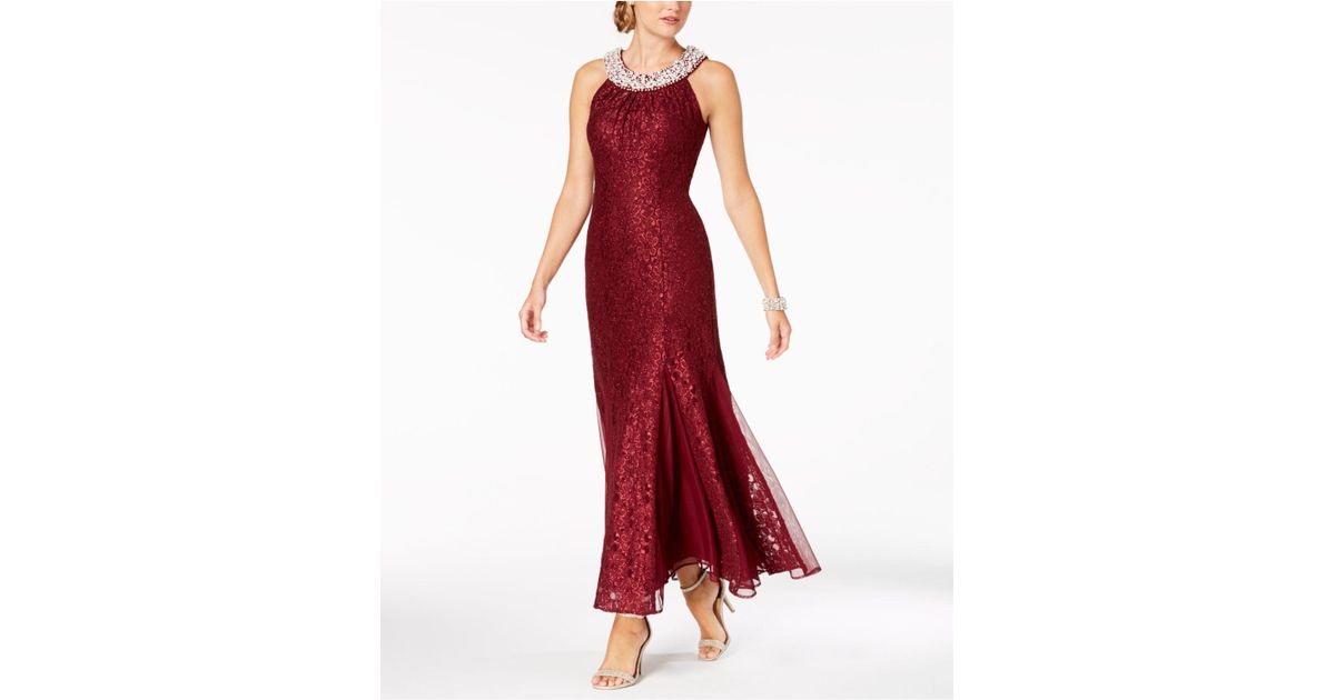 R & M Richards Embellished Lace Gown in Merlot (Red) - Lyst