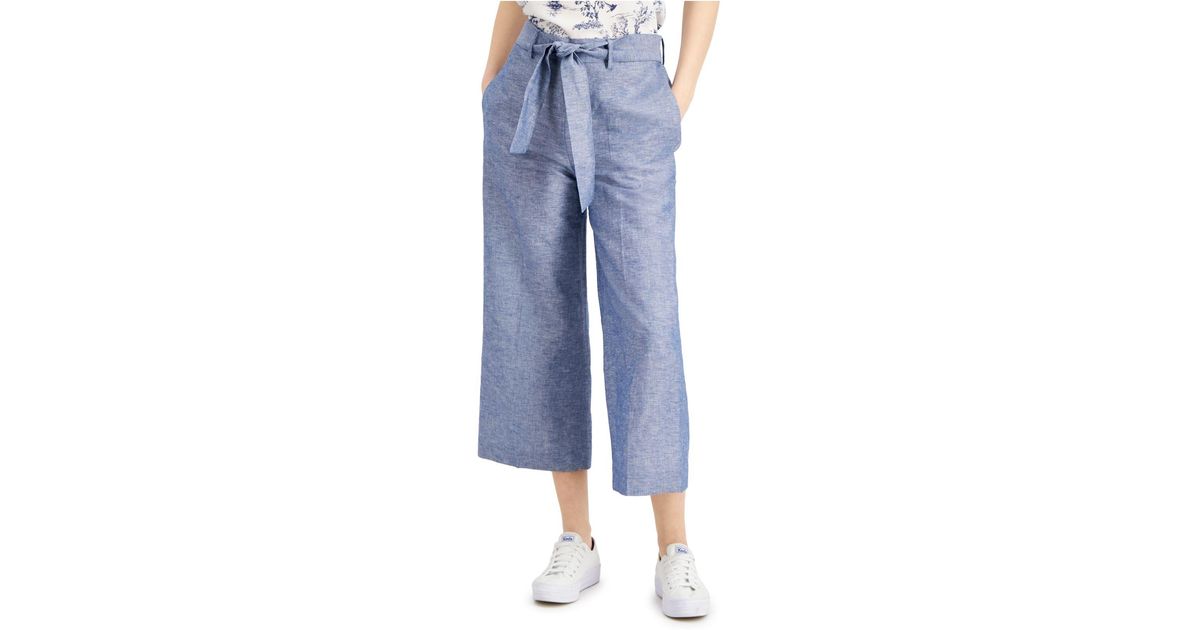 Bar Iii Linen Chambray Wide-leg Belted Pants, Created For ...