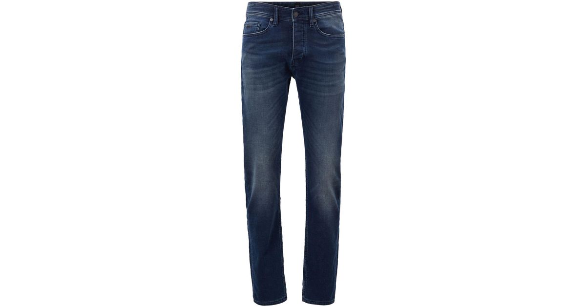 BOSS Denim Tapered-fit Jeans In Dark-blue Knit for Men - Lyst