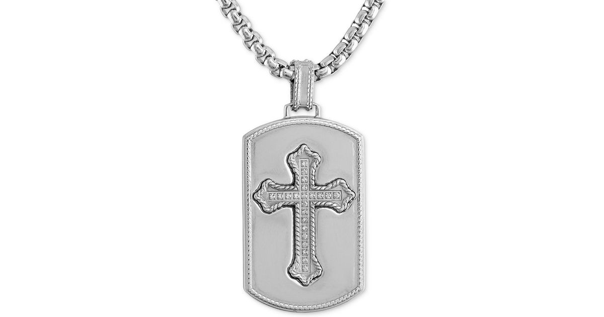 Macy's Diamond Cross Dog Tag 22" Pendant Necklace (1/10 Ct. T.w. in