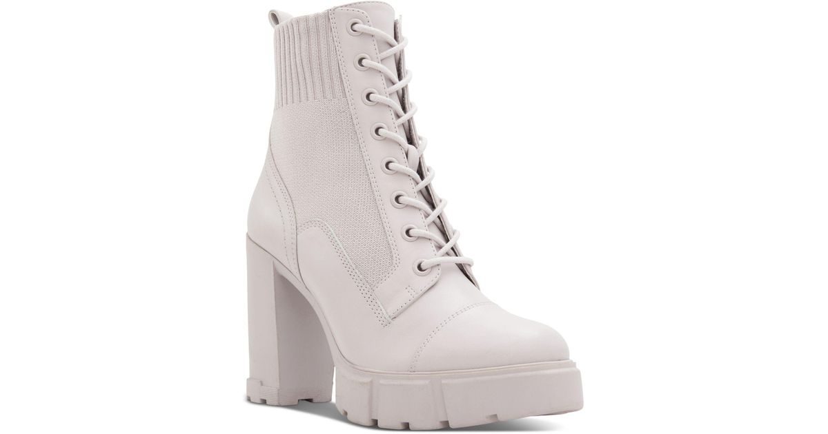 ALDO Leather Rebel Knit Combat Booties in Light Grey (Natural) | Lyst