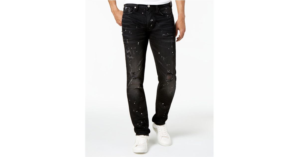 Guess Denim Men's Slim-fit Paint-splatter Jeans in Black for Men - Lyst