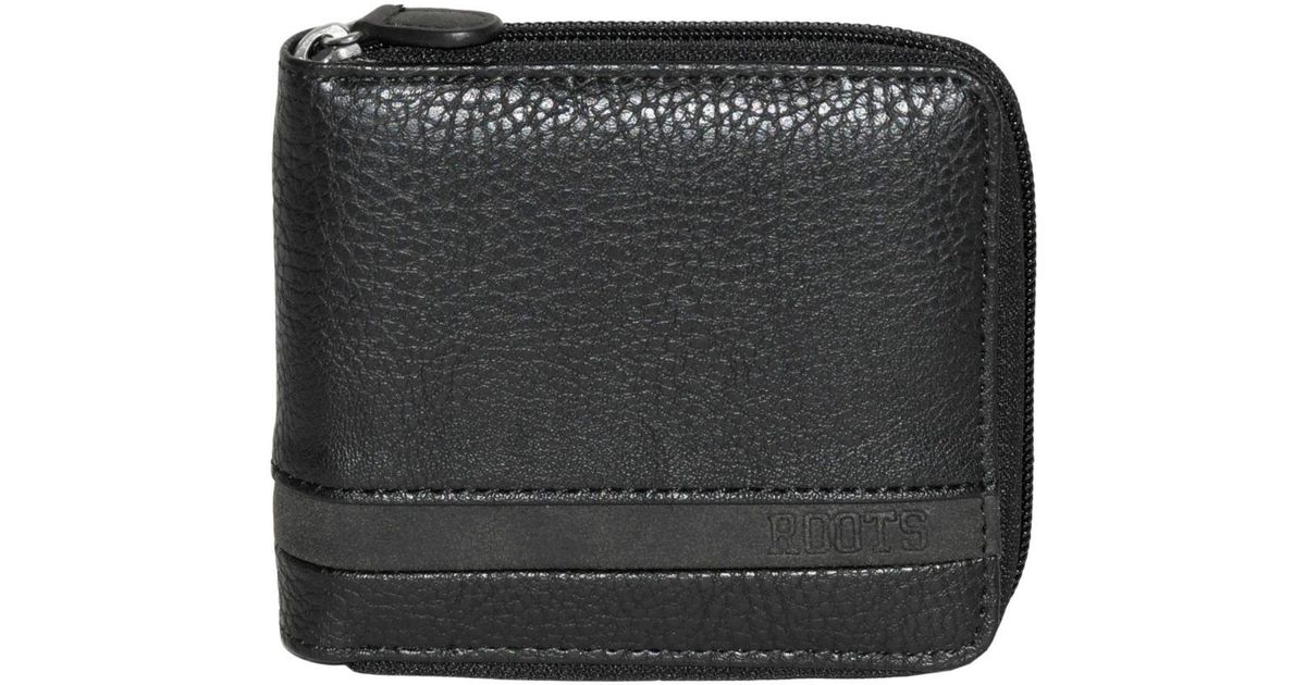 ROOTS Zipper Around Wallet With Center Wing in Black for Men Lyst