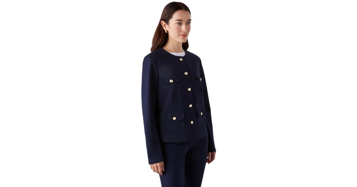 Finery London Imogen Ponte Jersey Jacket in Blue | Lyst