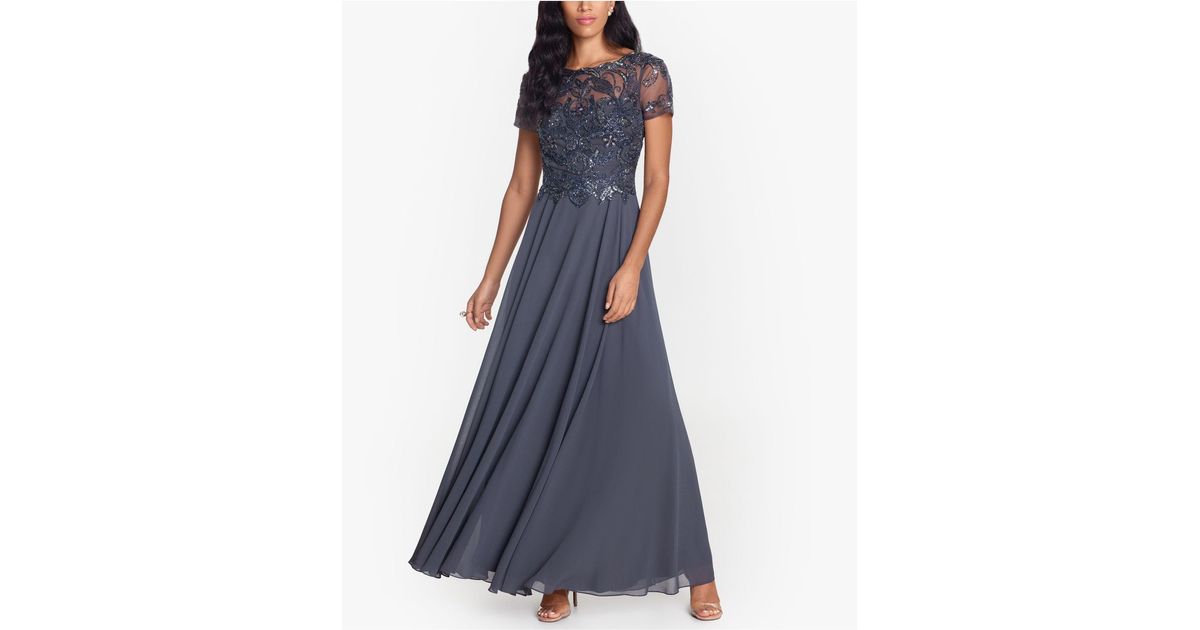 xscape chiffon gown charcoal gray