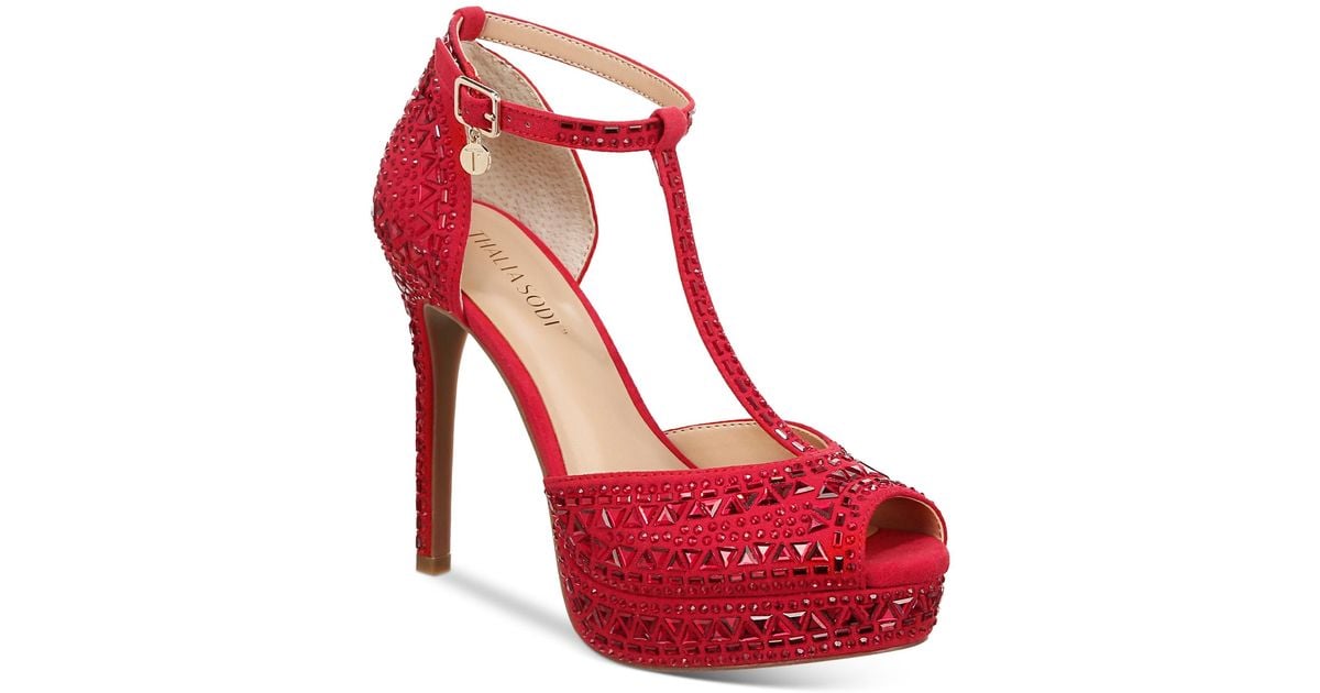 Thalia Sodi Chace Embellished Platform Pumps in Red Lyst
