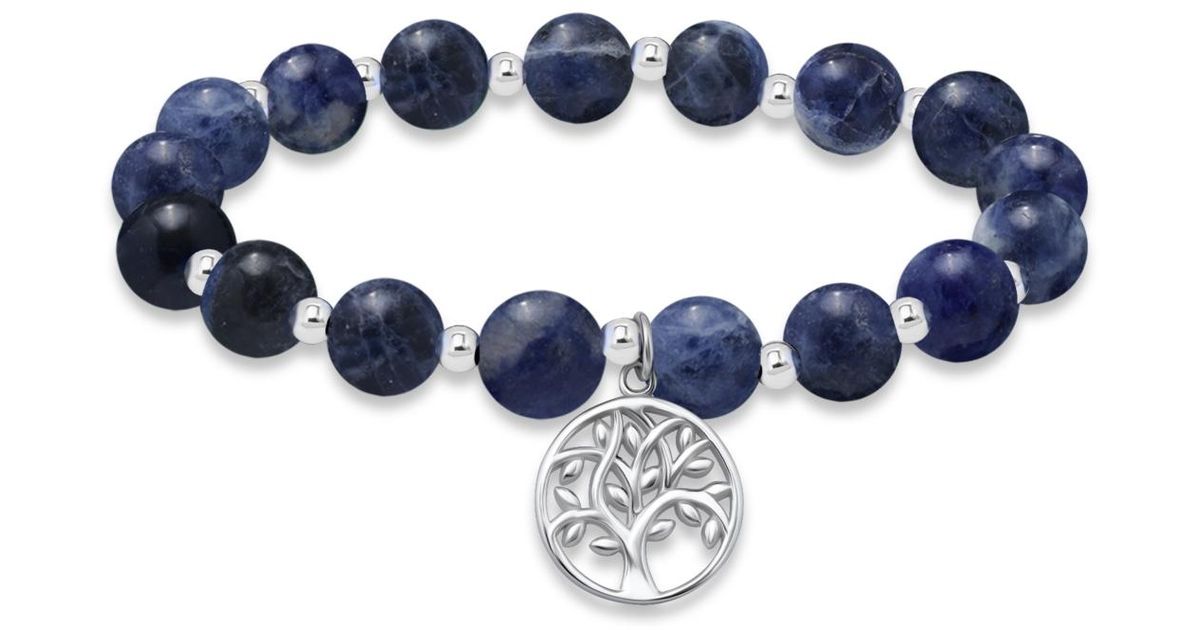 Macy's Silver-plated Beaded Tree Of Life Charm Stretch Bracelet in Blue ...