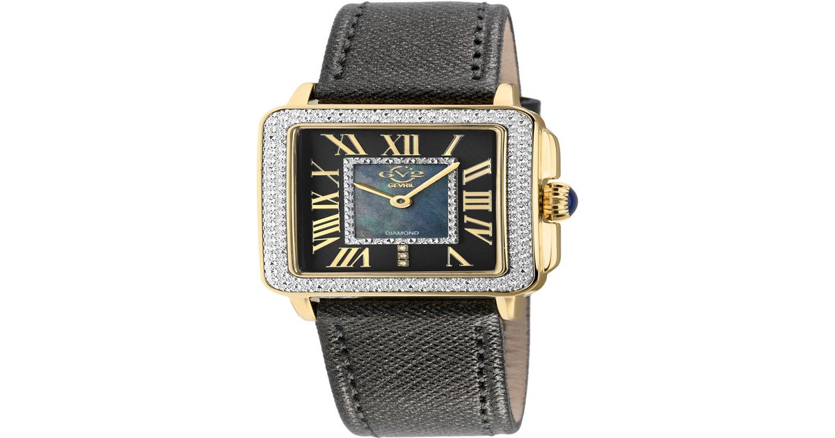 Gevril Padova Swiss Quartz Italian Black Leather Strap Watch 30mm in