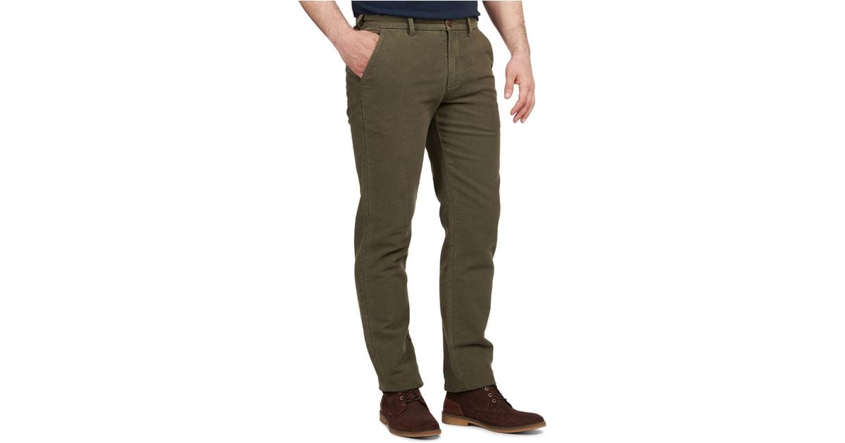 Barbour Cotton Neuston Slimfit Moleskin Pants in Dark Olive (Green
