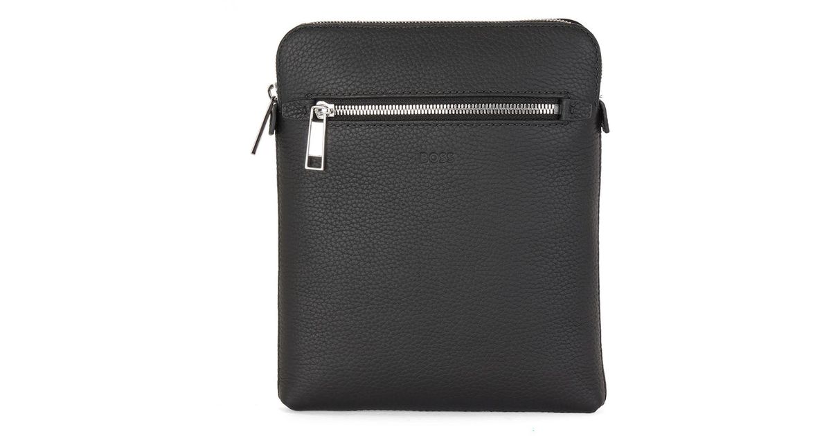 BOSS by HUGO BOSS Grained Italian-leather Envelope Bag in Black for Men ...