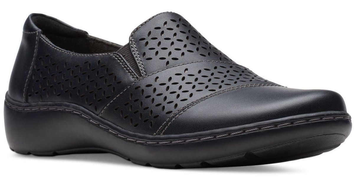 Clarks Cora Drift Perforated Zip Flats in Black Lyst