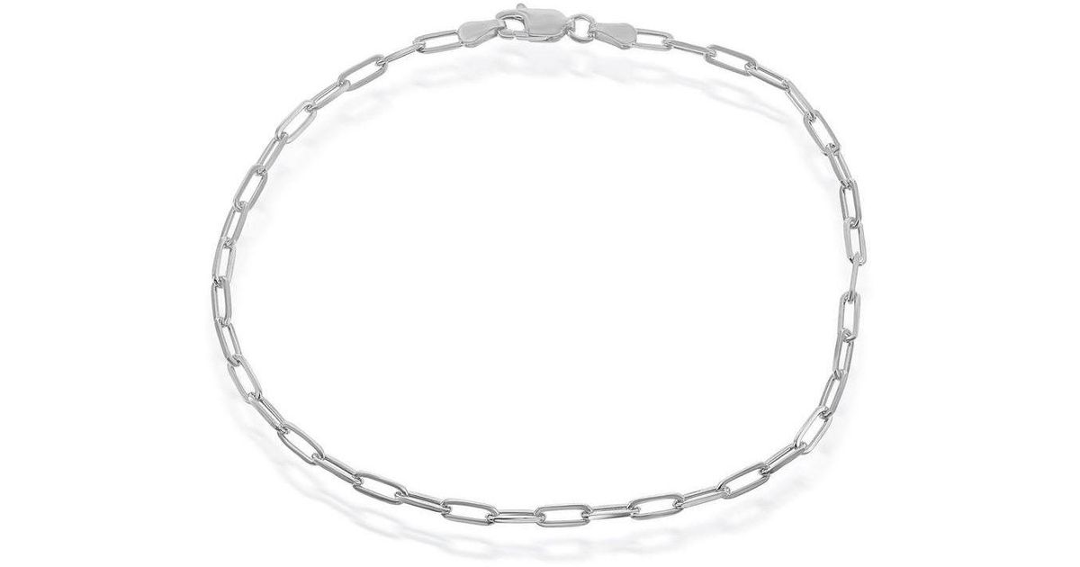 Simona Sterling Silver 2.8mm Paper Clip Anklet Rhodium Plated in