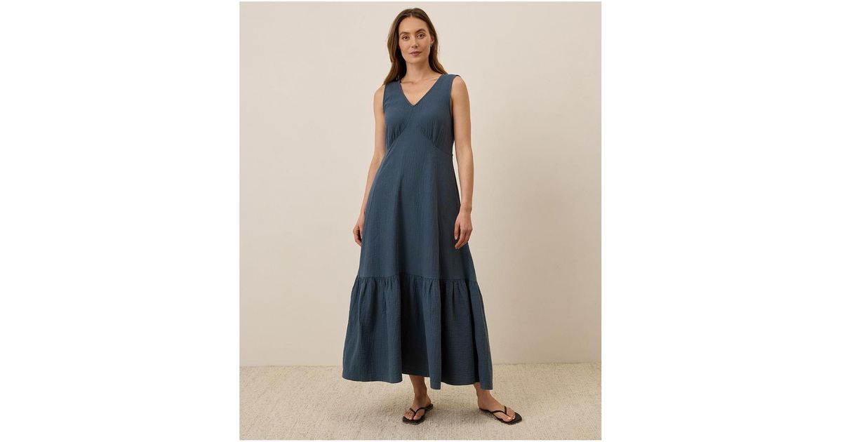 pact beach to brunch dress Organic Cotton Coastal Double Gauze in Blue Material:96%Polyester 4% Elastane dressed at brunch without evening gowns for women Ann Taylor Weekend Belted