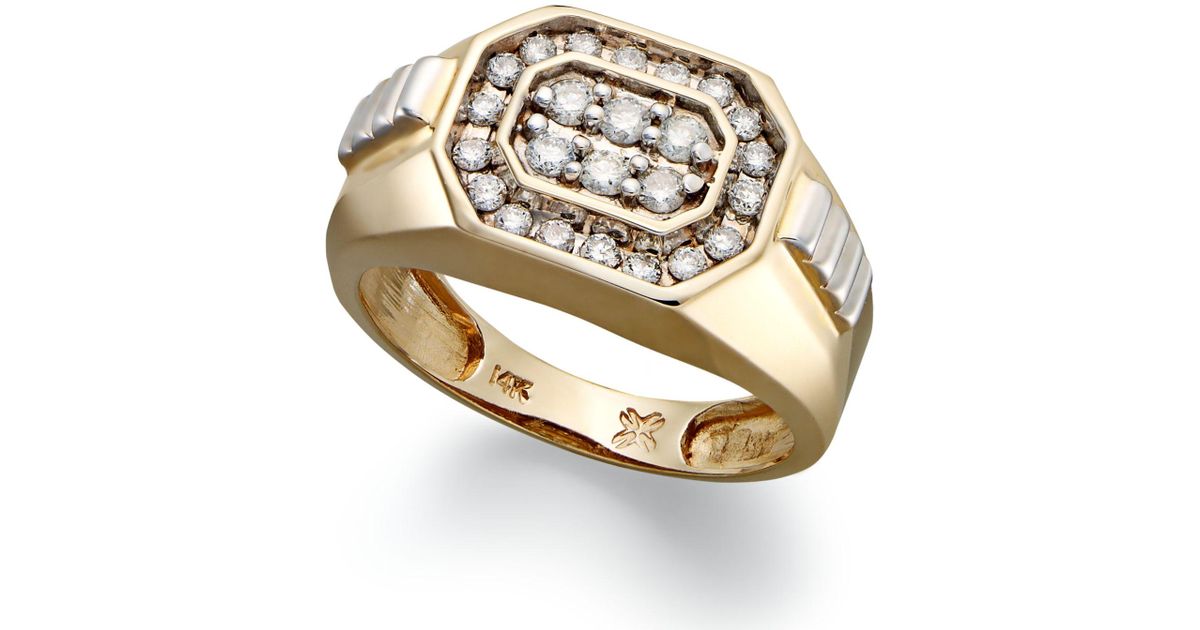Macy's Men's Diamond Rectangle Ring In 14k Gold (1/2 Ct. T.w.) in