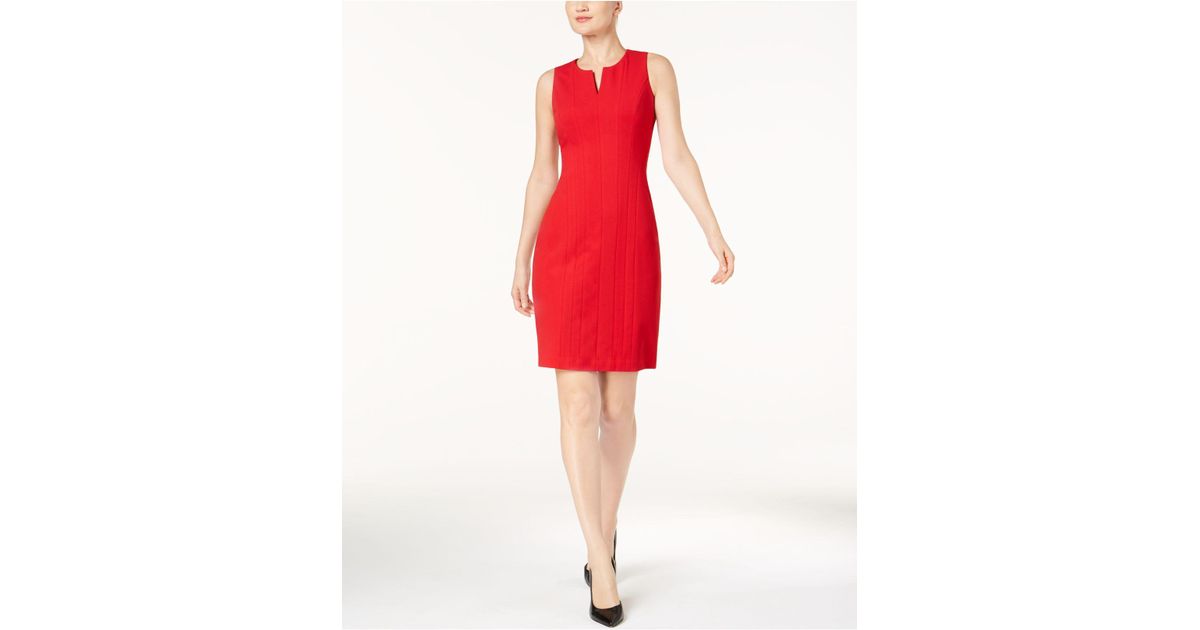calvin klein split neck sheath dress
