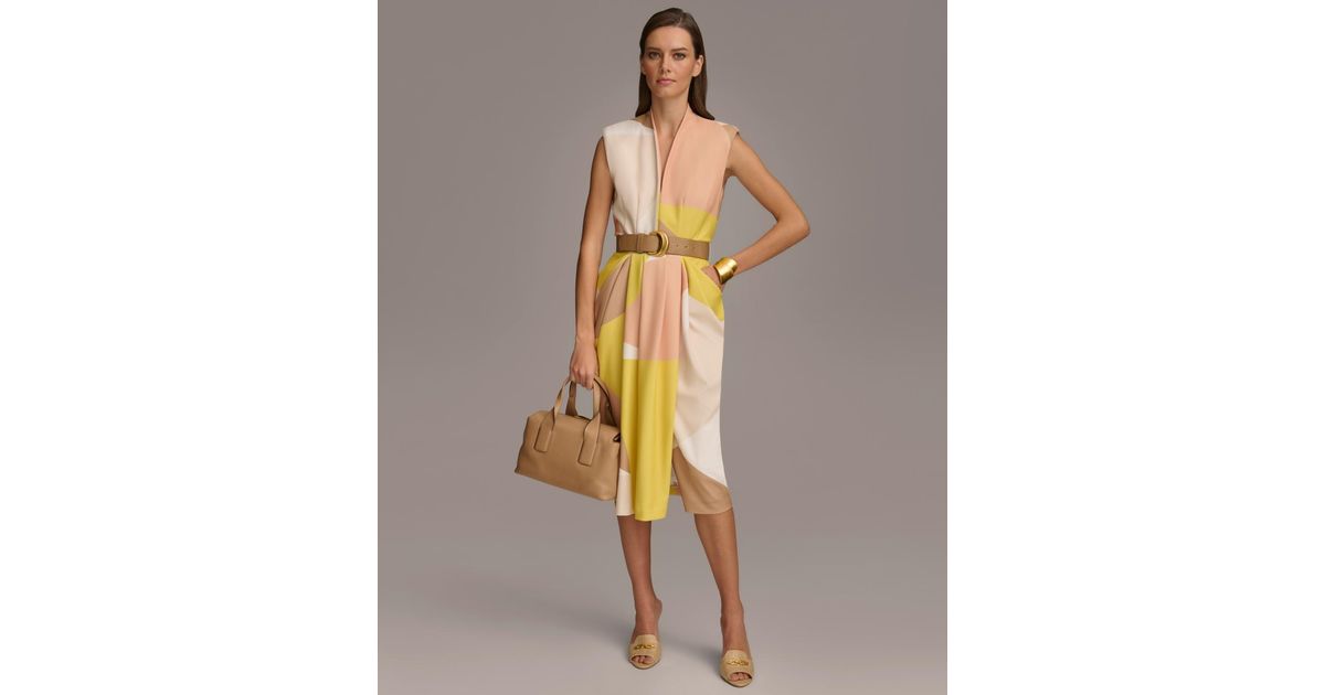 Donna Karan Donna Karan V-neck Sleeveless Belted Sheath