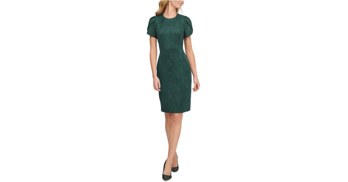 Calvin Klein Scuba-suede Sheath Dress in Green | Lyst