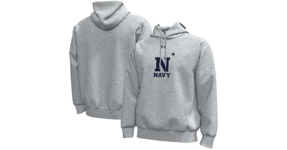 Under Armour Navy Midshipmen Core Icon Fleece Pullover Hoodie in Gray ...