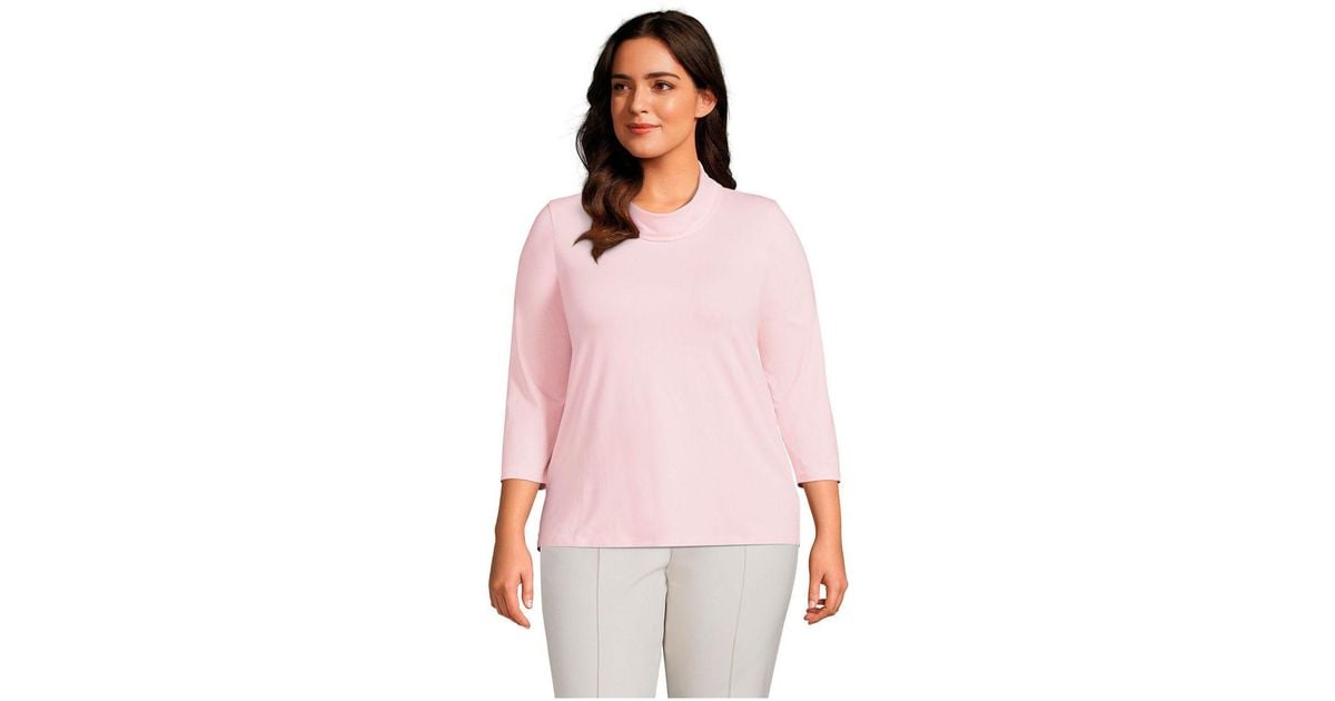 Lands' End Plus Size 3/4 Sleeve Light Weight Jersey Cowl Neck Top in