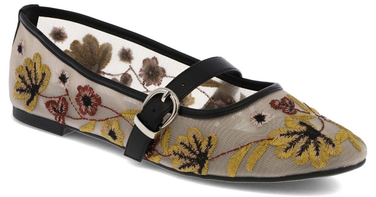 MIA Bluet Embroidered Mesh Mary Jane Ballet Flats in Brown | Lyst