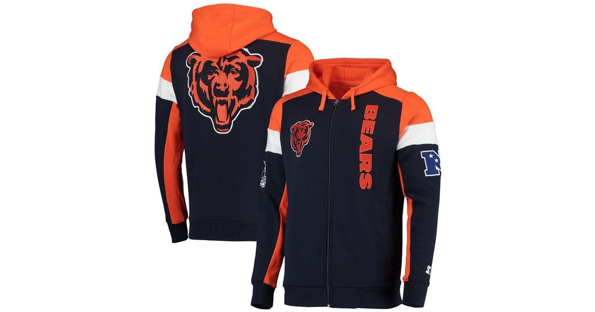 Starter Fleece Navy, Orange Chicago Bears Logo Extreme Fullzip Hoodie