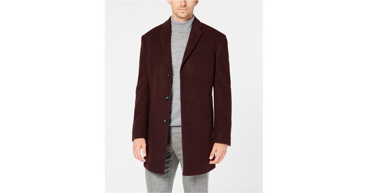 Calvin Klein Prosper Woolblend Xfit Overcoat in Burgundy (Black) for Men Lyst
