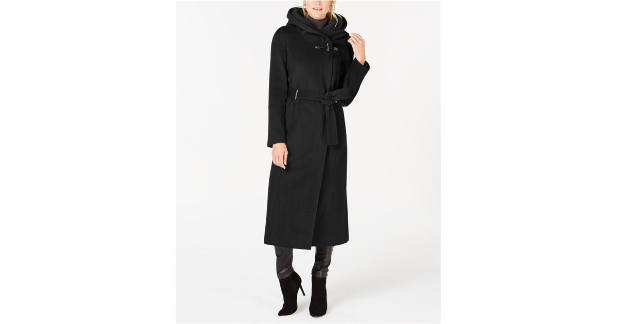 calvin klein belted hooded maxi coat