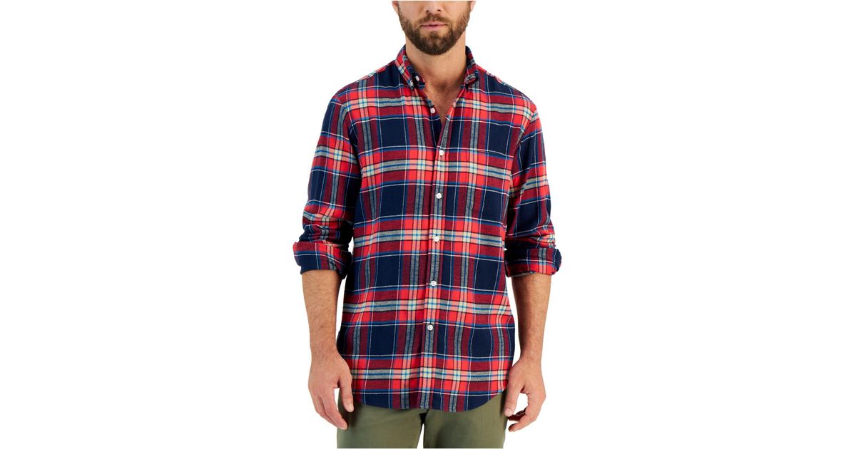 Club Room Regularfit Plaid Flannel Shirt, Created For Macy's in Red
