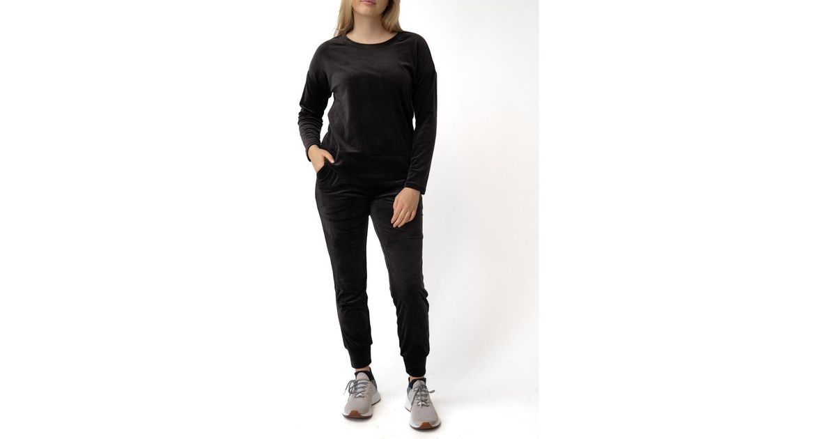 Cable & Gauge Crewneck And jogger Velour Matching Set in Black Lyst