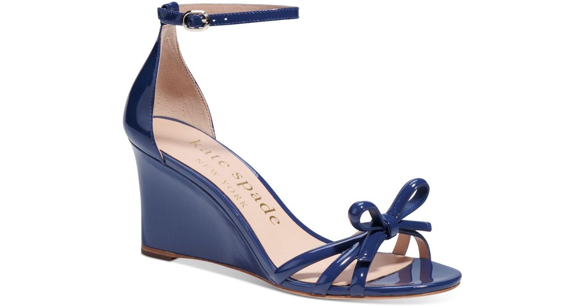 Kate Spade Leather Flamenco Wedge Sandals in Blue Lyst