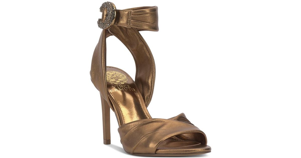 Vince Camuto Anyria Jeweled Ankle-strap Dress Sandals in Metallic | Lyst