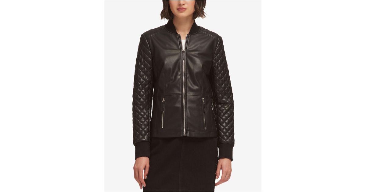 Dkny Black Faux Leather Quilted Jacket Created For Macy S Lyst