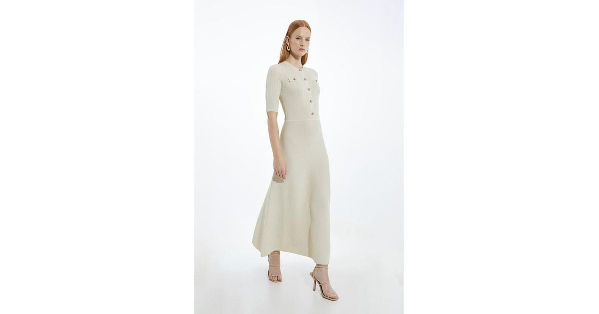 knee length dresses for ladies Karen Millen White Compact Stretch Viscose Tailored Square Neck Maxi Dress  UK 8 main image 0