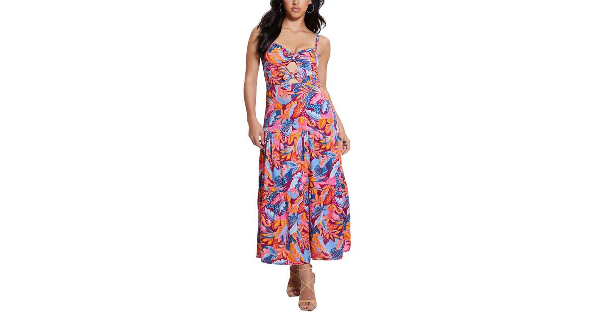 Guess Sleeveless Tropic Maxi Dress in Red | Lyst