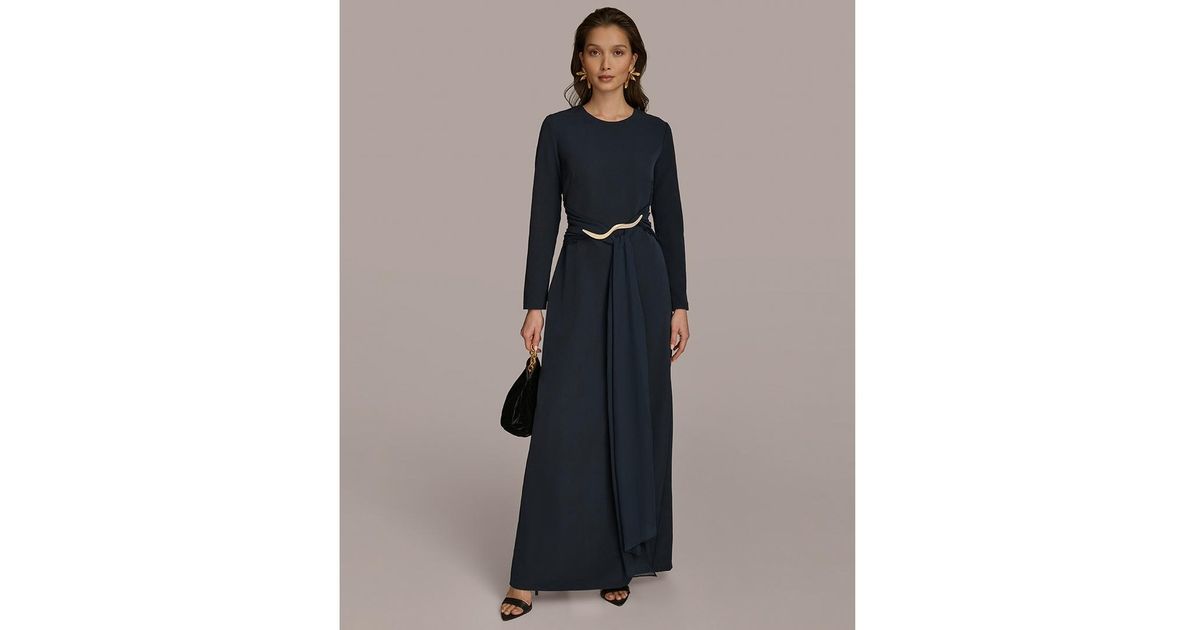 Donna Karan Jewel-neck Embellished Gown in Gray | Lyst