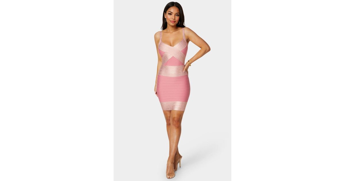 Bebe Color Block Bandage Dress in Red | Lyst
