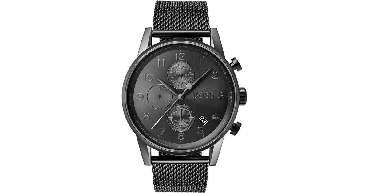 BOSS by HUGO BOSS Chronograph Navigator Gray Stainless Steel Mesh Bracelet  Watch 44mm for Men - Lyst