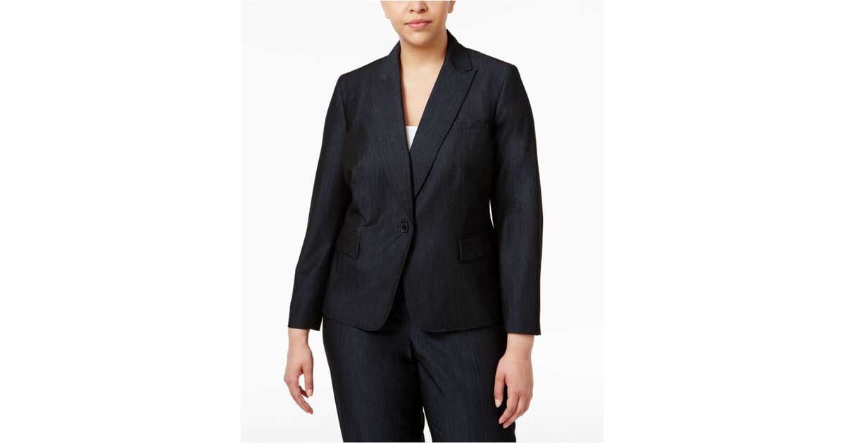 Anne Klein Plus Size Denim Twill Onebutton Blazer in Blue Lyst